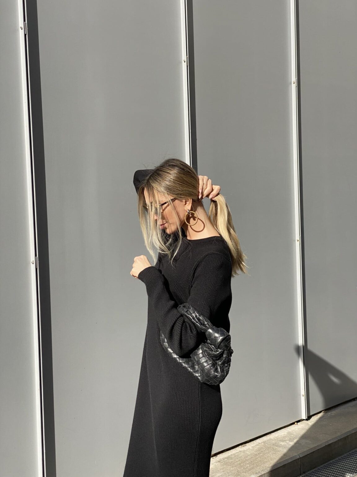 Long black merino wool dress