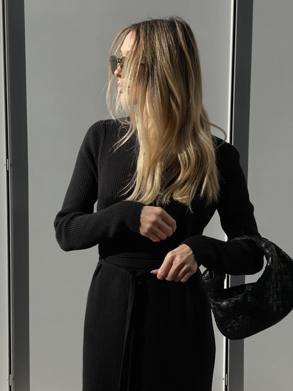 Long black merino wool dress