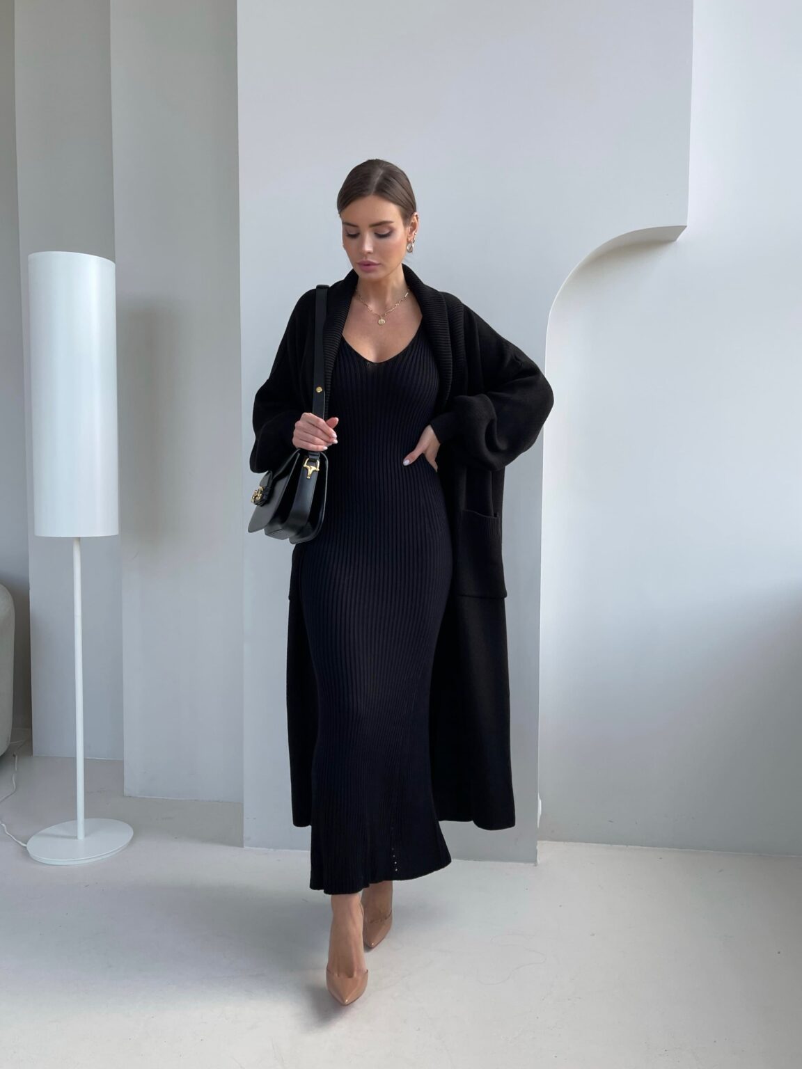 Long black coat cardigan