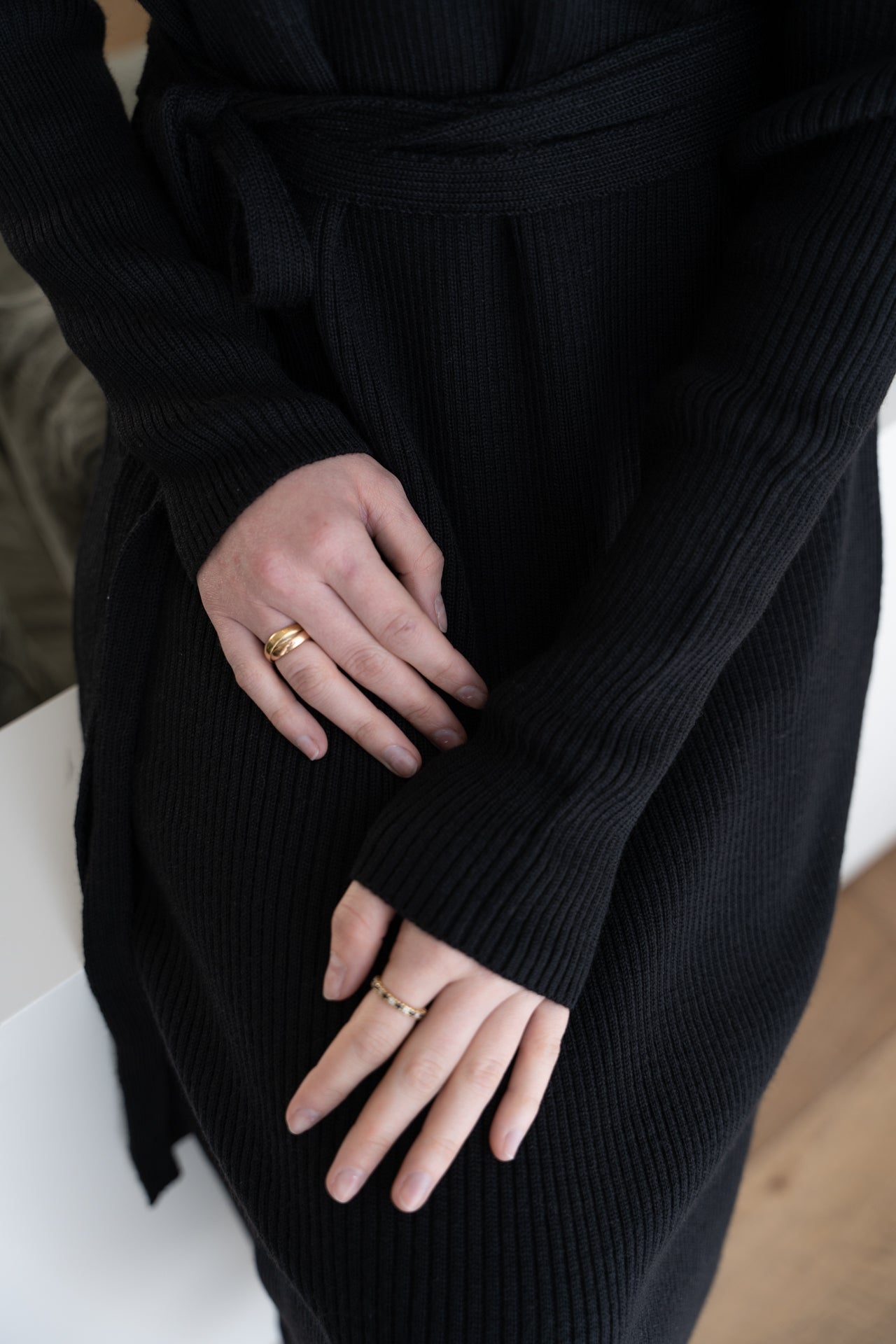 Long black merino wool dress
