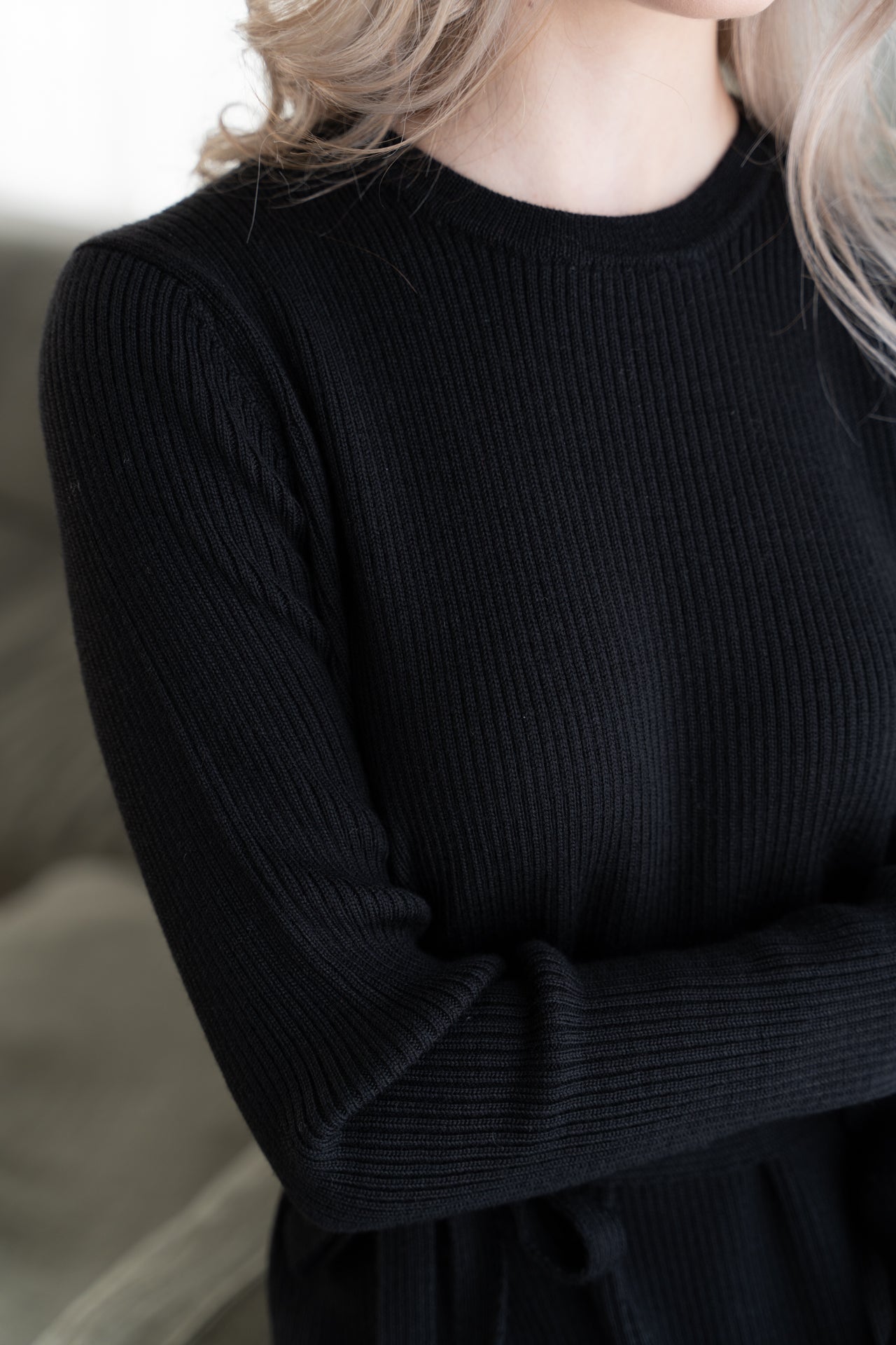 Long black merino wool dress