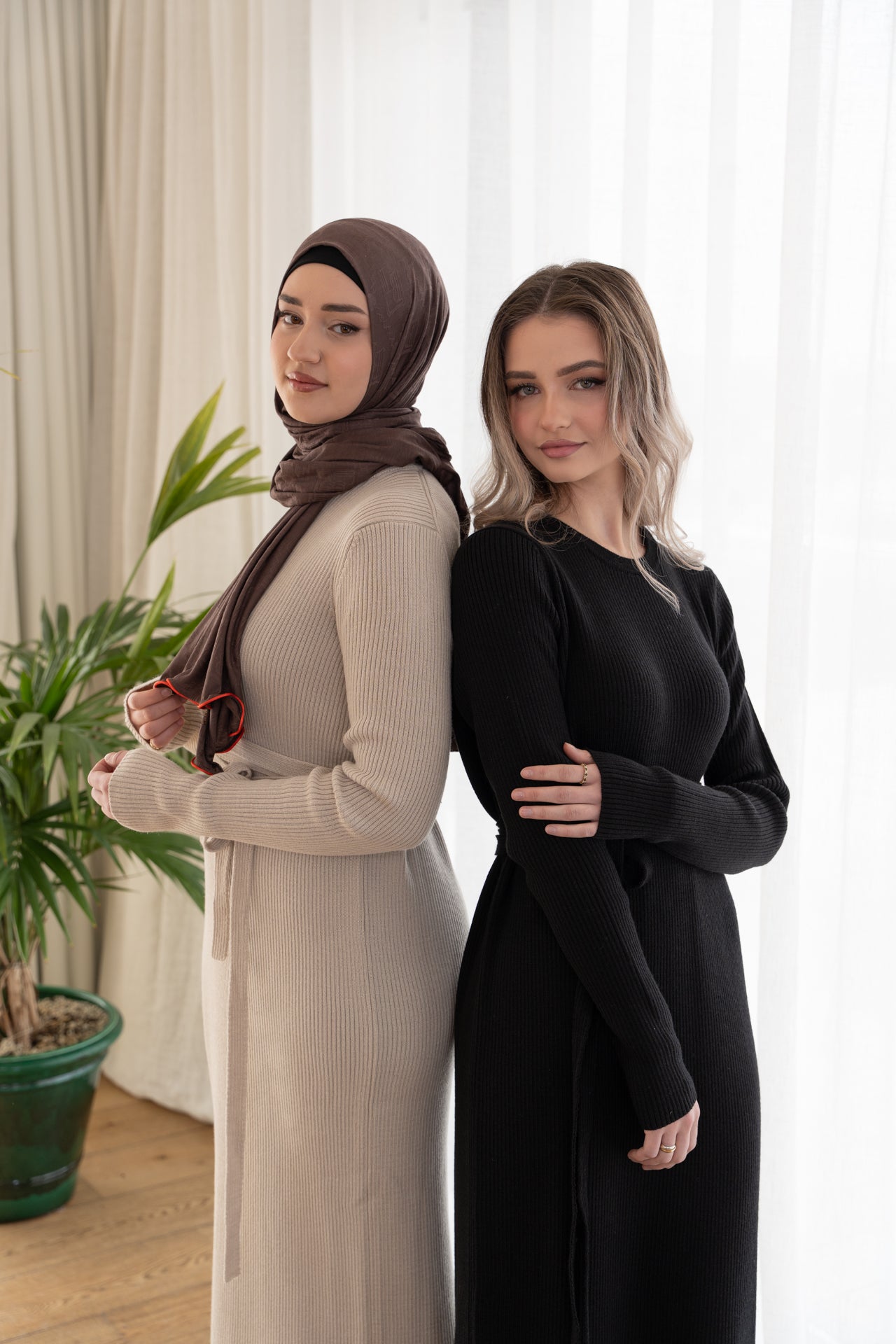 Long black merino wool dress