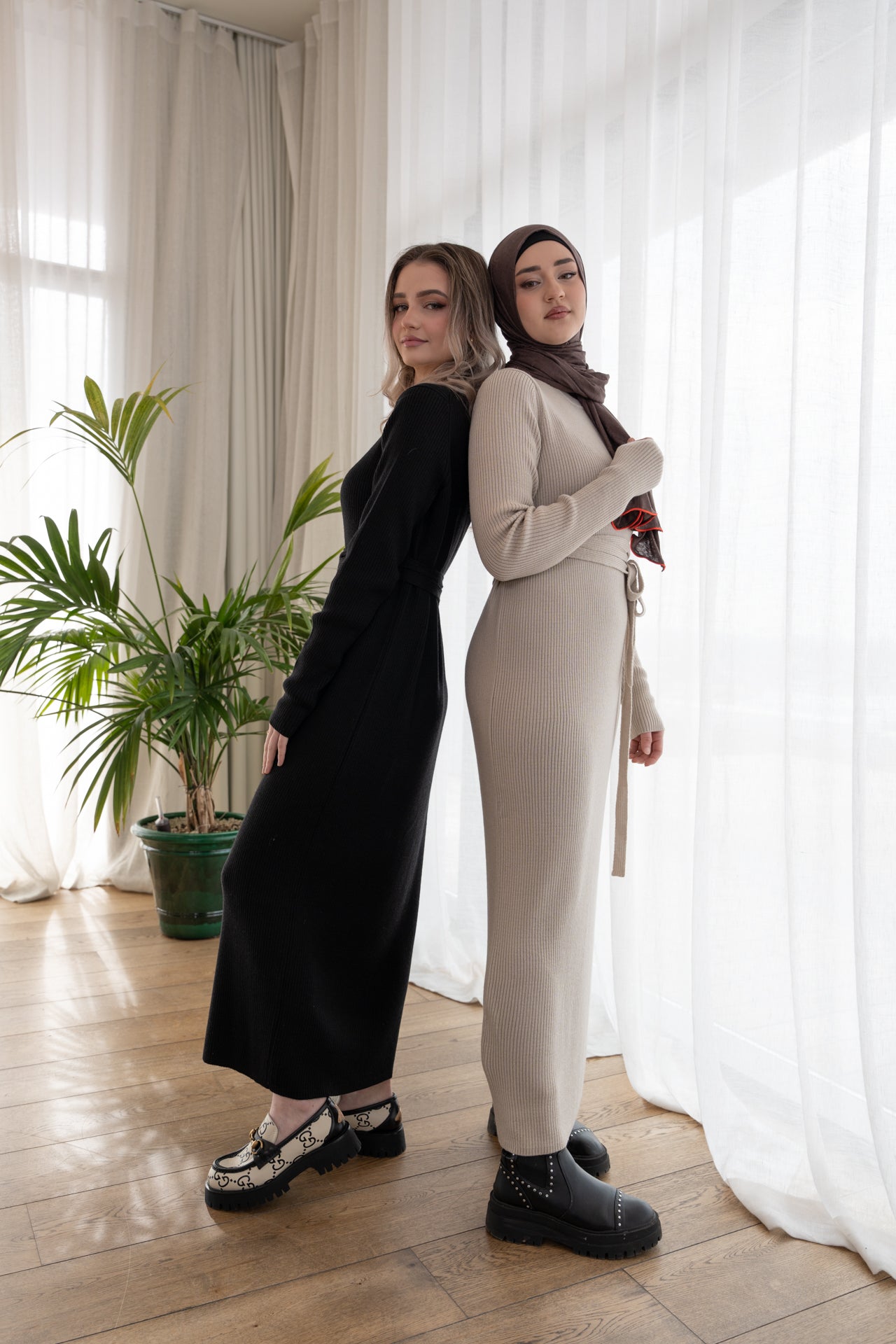 Long black merino wool dress