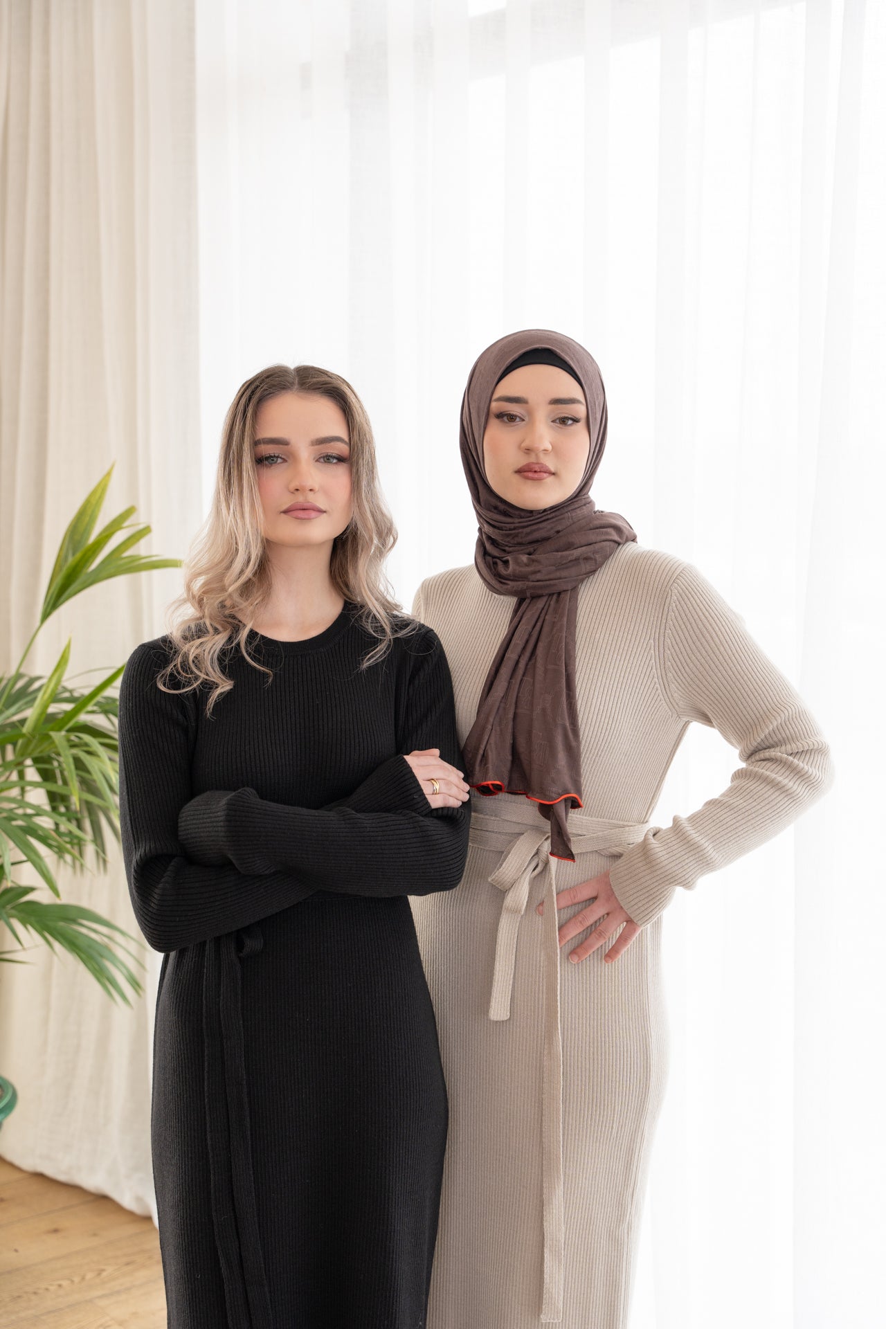 Long black merino wool dress