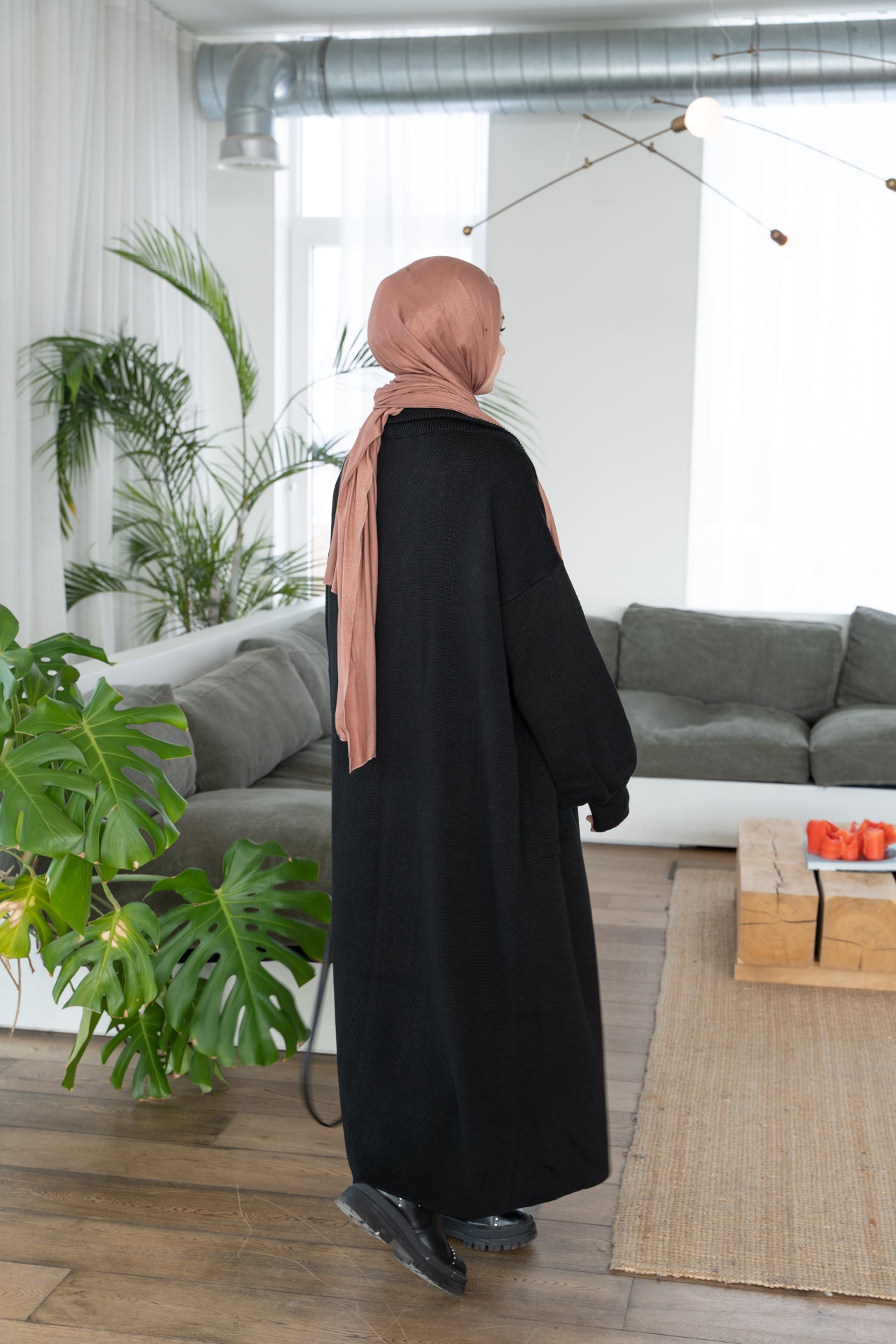 Long black coat cardigan