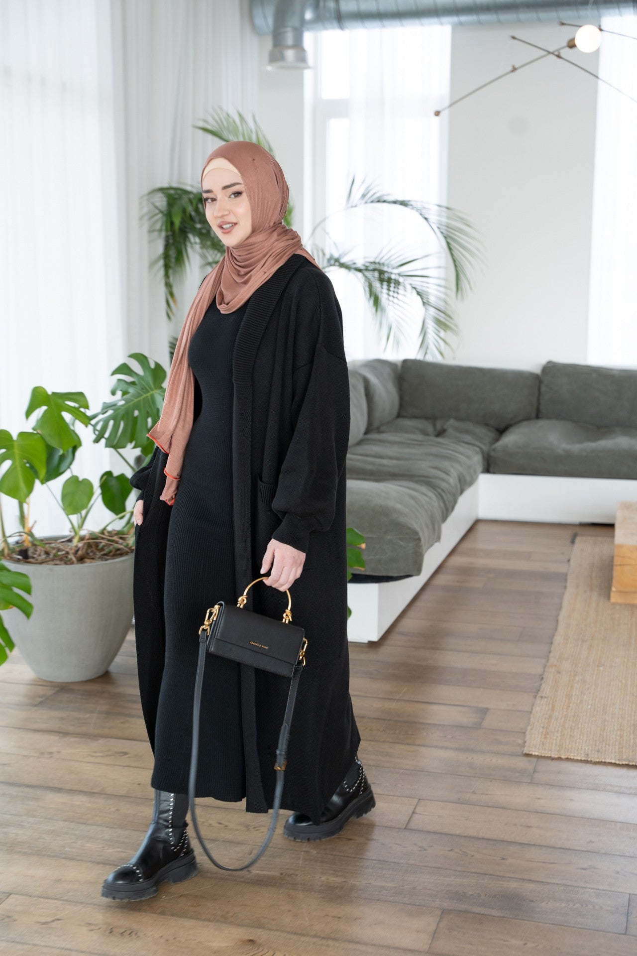 Long black coat cardigan 
